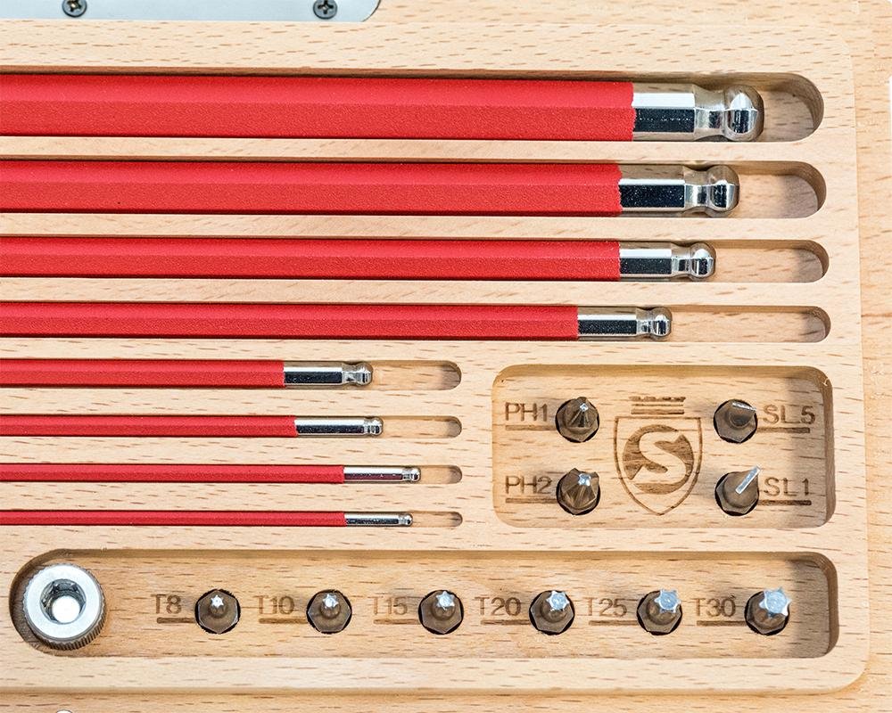 SILCA HX-ONE Home Allen Key Set | L - Wrench Tool KIT | Texture Coated Swiss tool Steel | Magnetic 6mm Driver for included 1/4" bits | Metric HEX/TORX | CNC machined Wood Case - Image 5