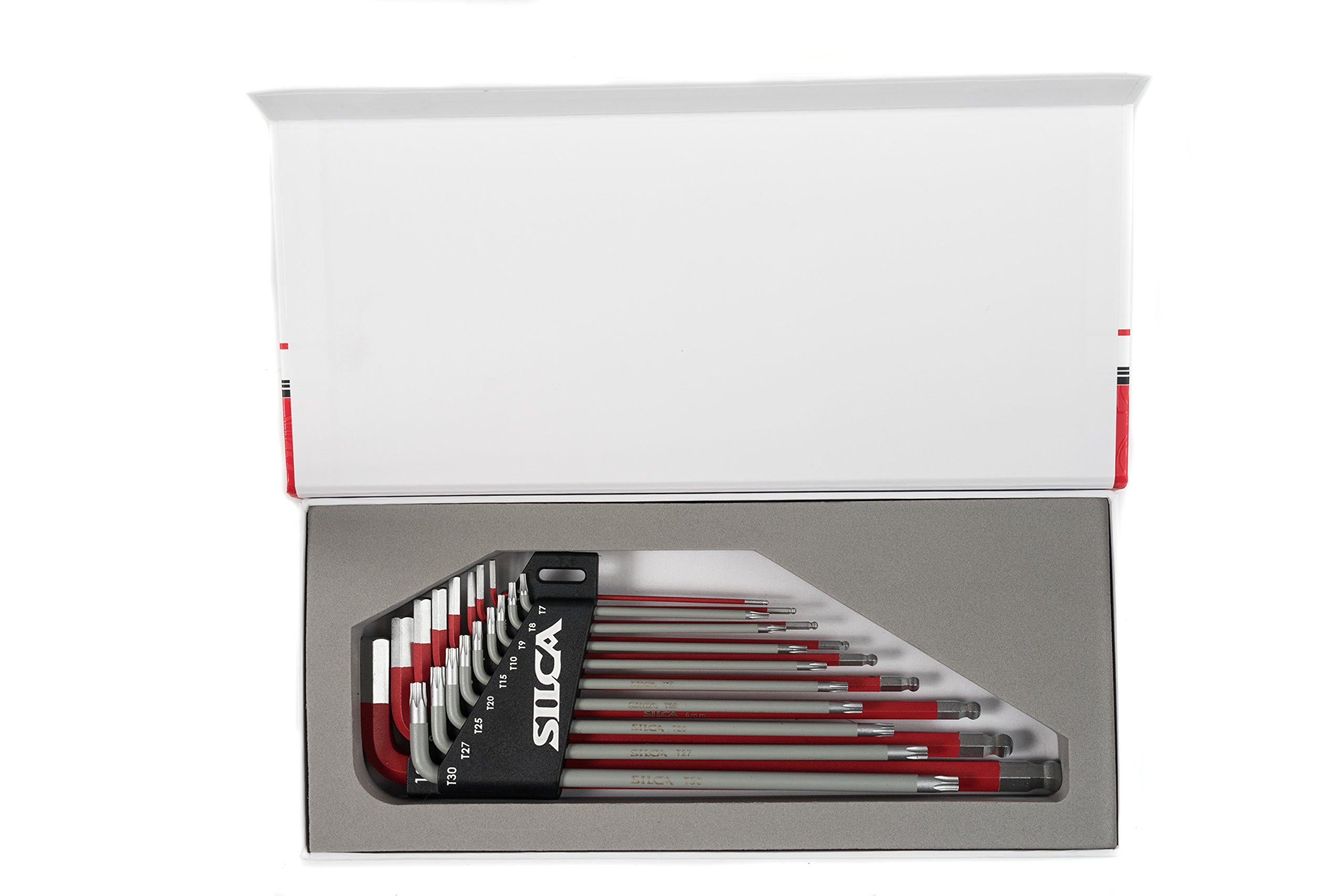 SILCA HX-TWO Heavy Duty Essential Metric Hex and Torx Set | Torx 7 - T30 - Hex 1.5 - H10 | Color Powder coated Red and Grey texture non slip grip | Swiss tool steel L wrench Allen key. - Image 3