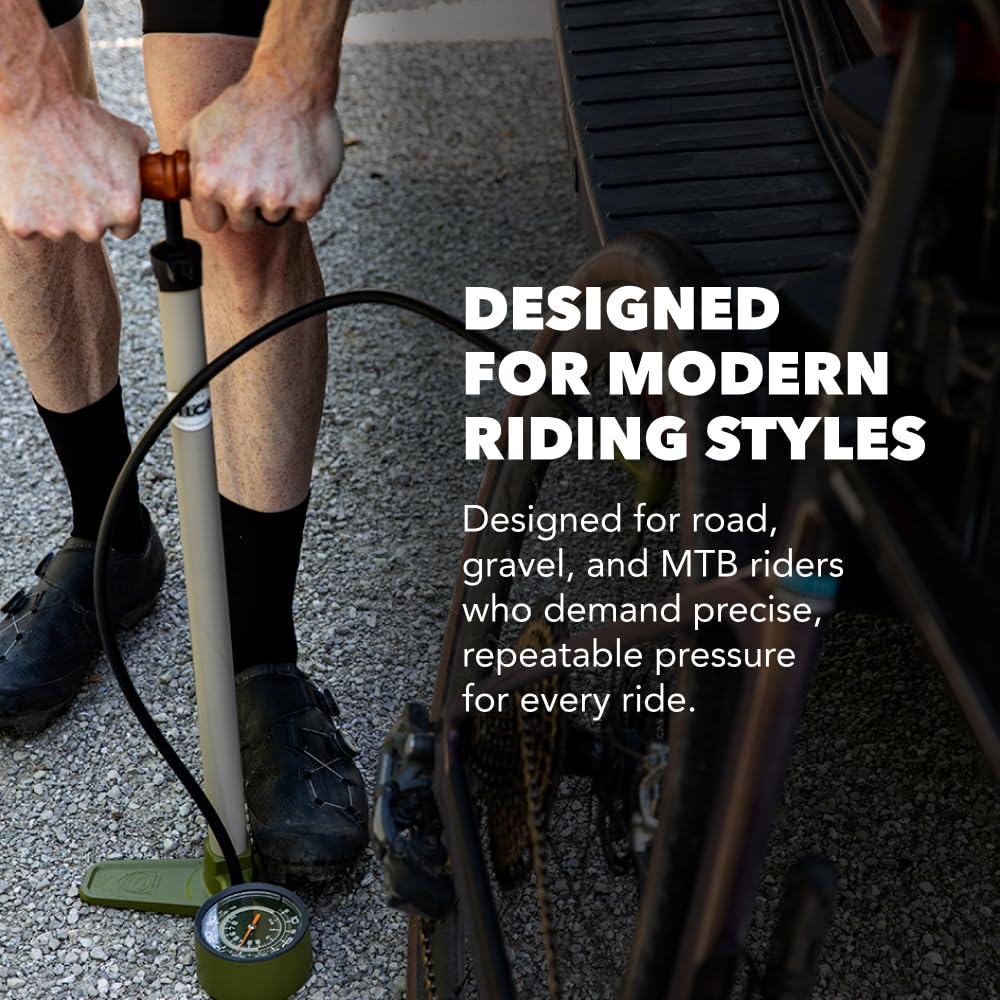 SILCA Terra Bike Floor Pump with Gauge – High Pressure Bicycle Pump for Presta & Schrader Valves – Gravel, Road & Tubeless Bike Tire Pump – Non-Linear 2-Stage Gauge, All-Metal Construction – 120 PSI - Image 6